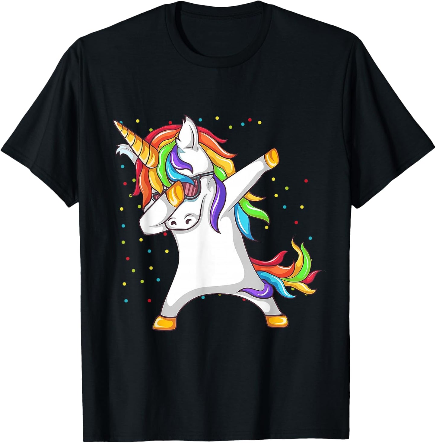 Dabbing Unicorn Rainbow Girls Kids Women T-Shirt - T-Shirt | Black