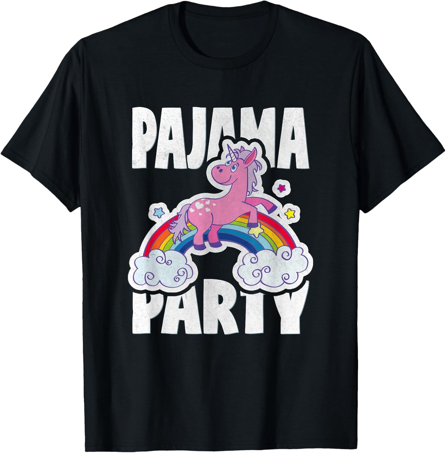 Pajama Party Retro Cute Unicorn Rainbow Bed Time PJ T-Shirt - T-Shirt | Black