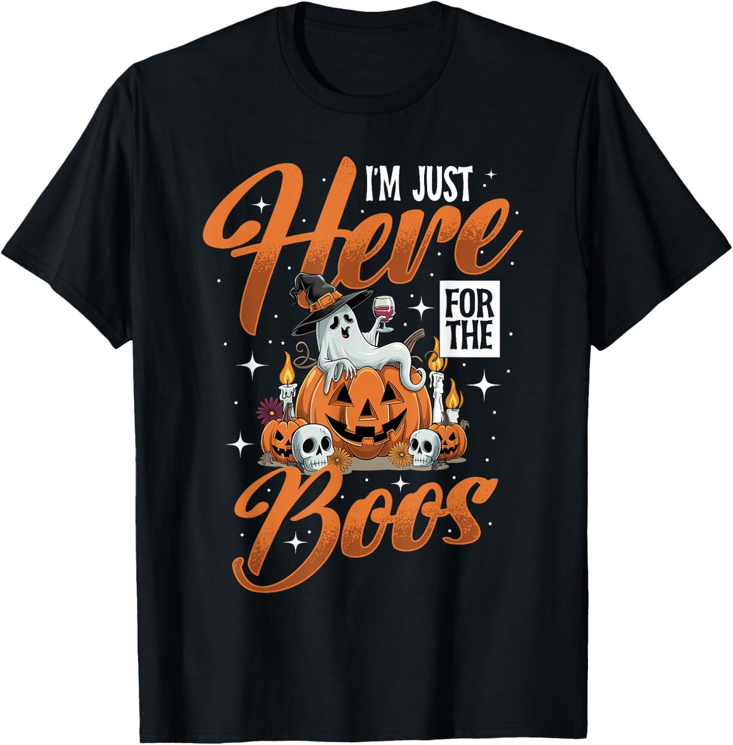I'm Just Here For The Boos Wine Ghost Halloween Costume T-Shirt - T-Shirt | Black