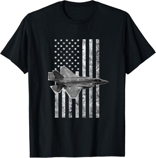 F-35 Lightning II American USA Flag - Military T-Shirt - T-Shirt | Black
