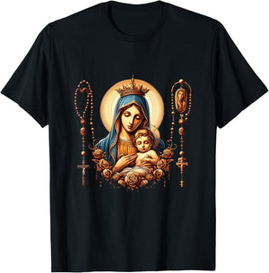Holy Rosary Virgin Mary Baby Jesus Catholic Rosary Mysteries T-Shirt - T-Shirt | Black