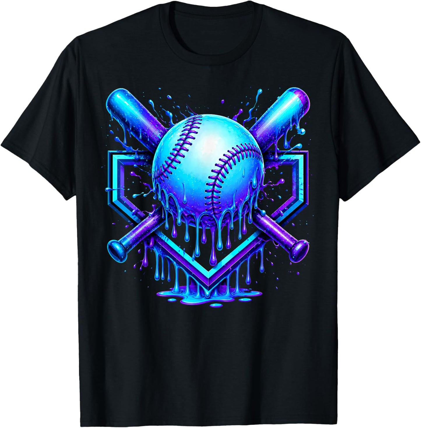 Baseball Drip Ice Cream Boys Cosmic Baseball Glow T-Shirt - T-Shirt | Black