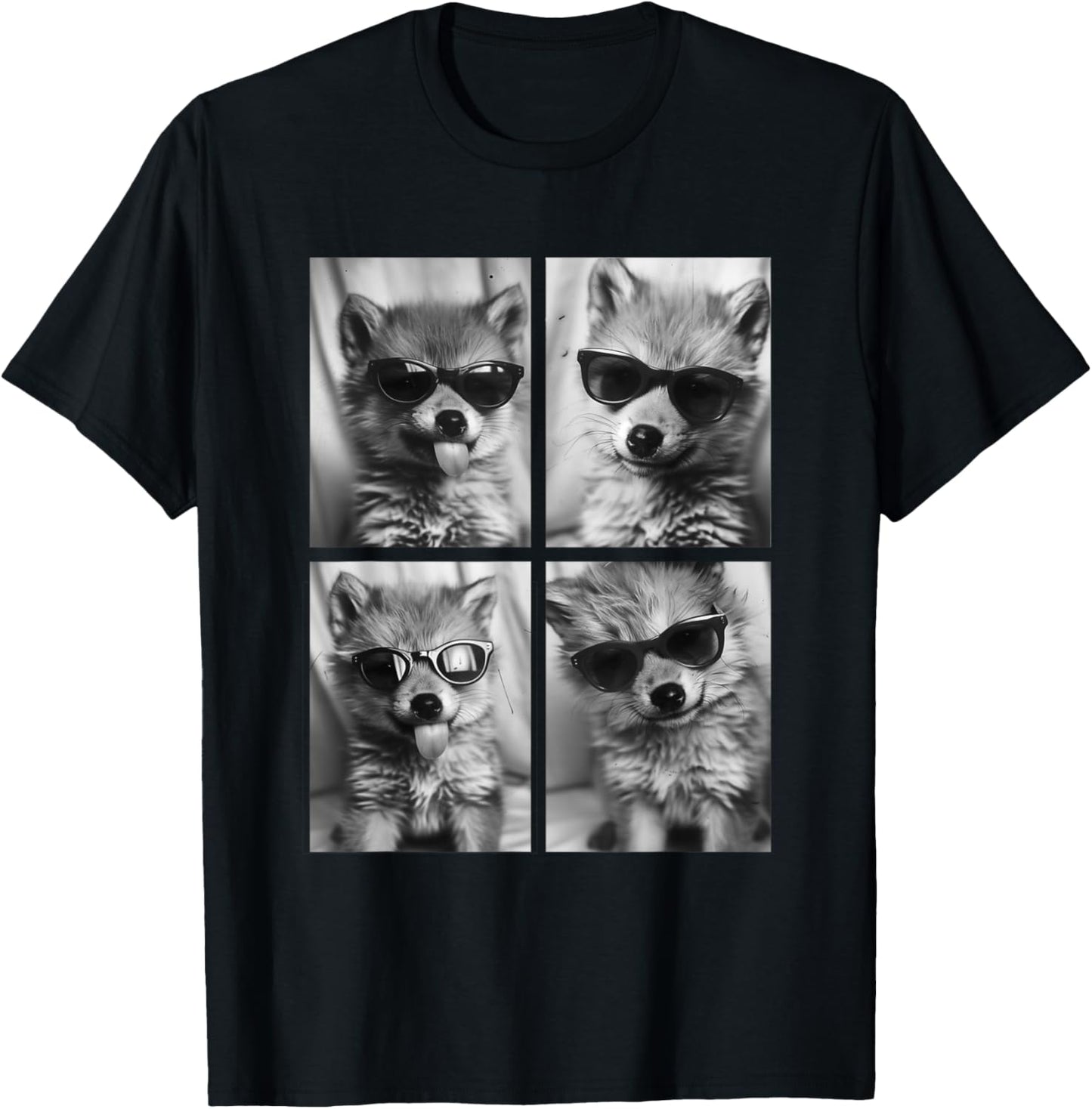 Baby Wolves with Sunglasses Cute Wolf Pups Photo Booth T-Shirt - T-Shirt | Black
