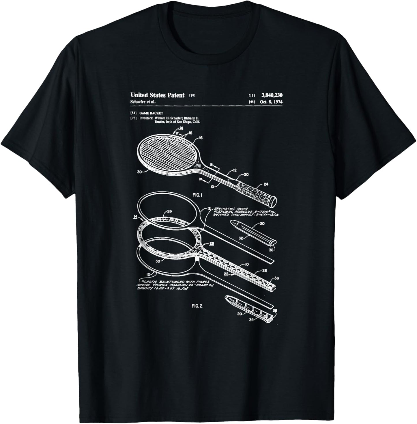 Vintage Patent Print 1974 Tennis Racket T-Shirt - T-Shirt | Black