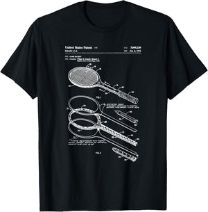 Vintage Patent Print 1974 Tennis Racket T-Shirt - T-Shirt | Black
