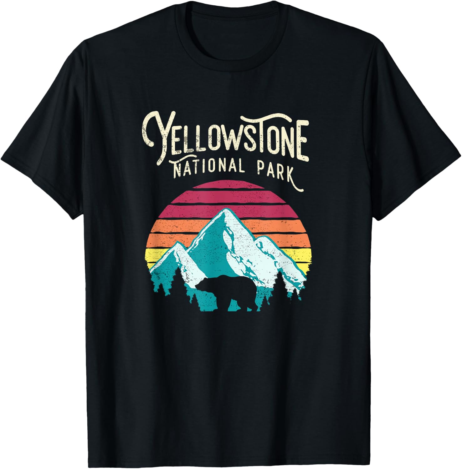 Vintage Yellowstone National Park WY Mountain Bear T-Shirt - T-Shirt | Black