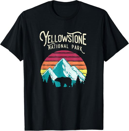 Vintage Yellowstone National Park WY Mountain Bear T-Shirt - T-Shirt | Black