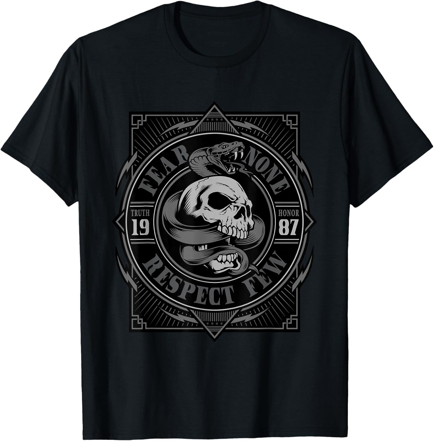 Biker Shirt, , Skull, fear none, respect few, men T-Shirt - T-Shirt | Black