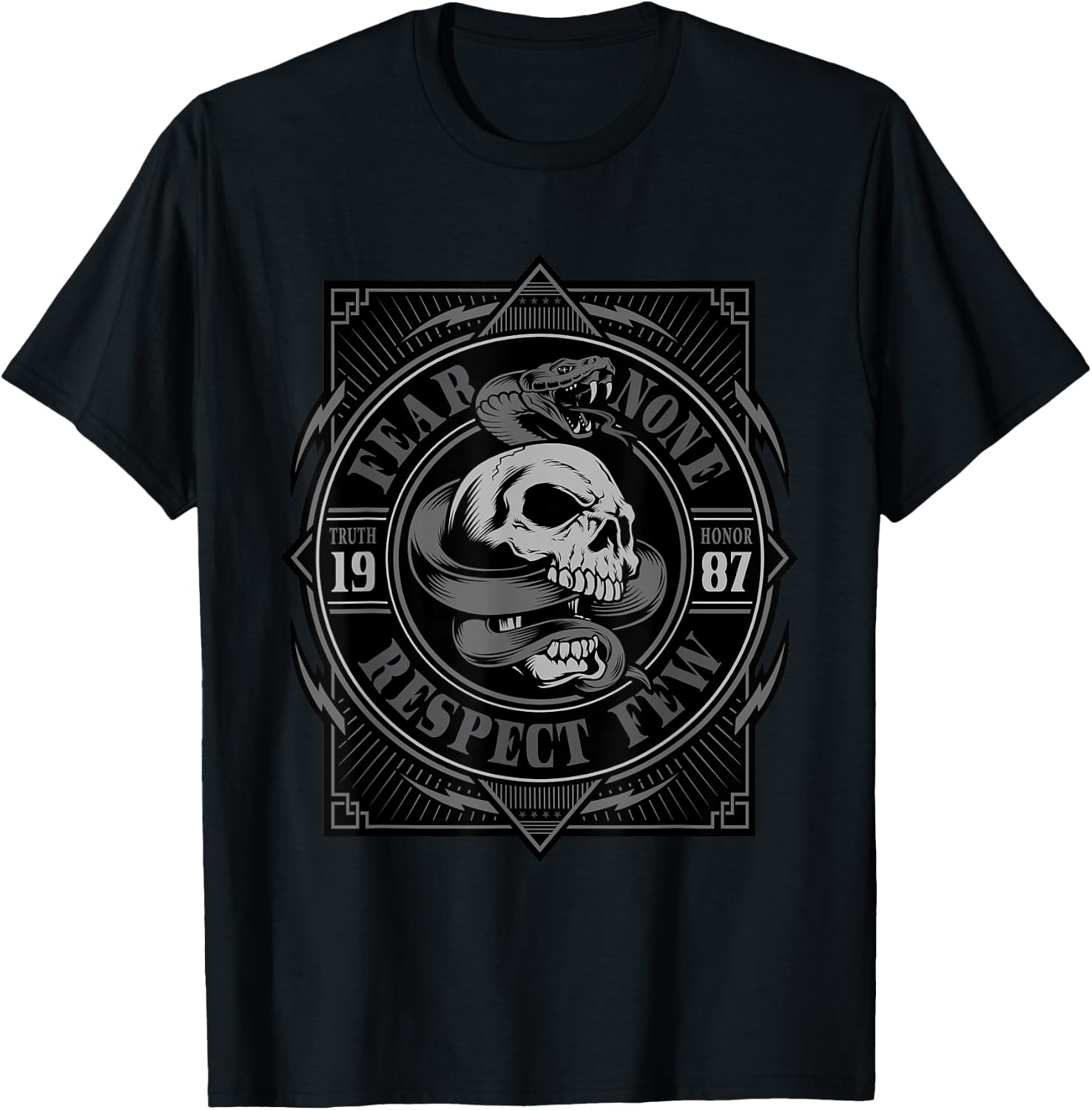 Biker Shirt, , Skull, fear none, respect few, men T-Shirt - T-Shirt | Black