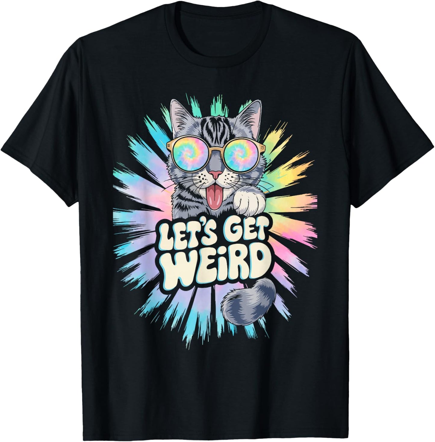 Let's Get Weird Retro Cat Animal Lover Psychedelic Boho T-Shirt - T-Shirt | Black