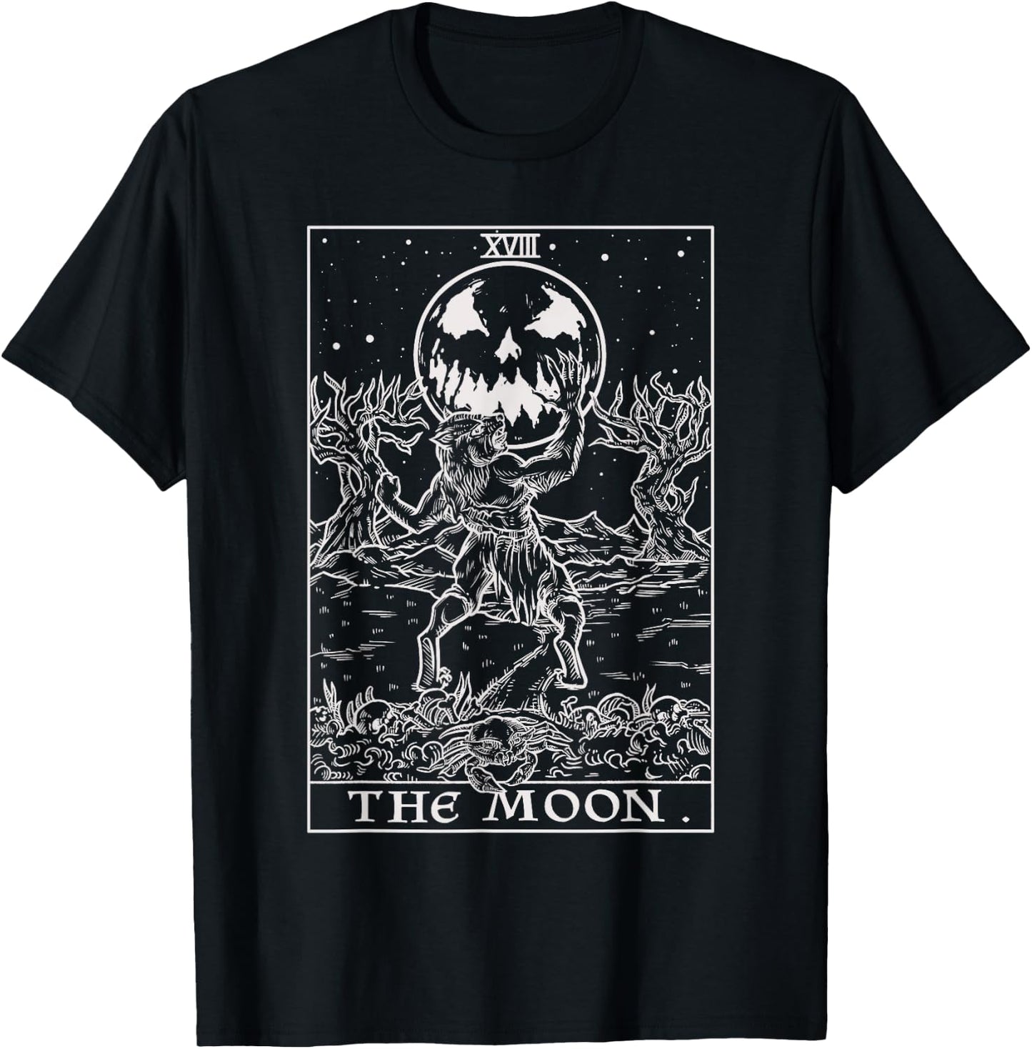 The Moon Tarot Card Halloween Werewolf Gothic Horror Witch T-Shirt - T-Shirt | Black