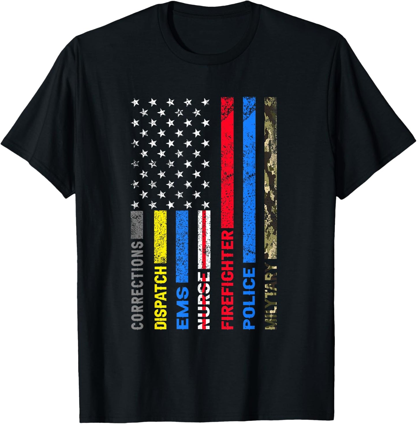 First Responders American Thin Line Police Fire EMS Nurse T-Shirt - T-Shirt | Black