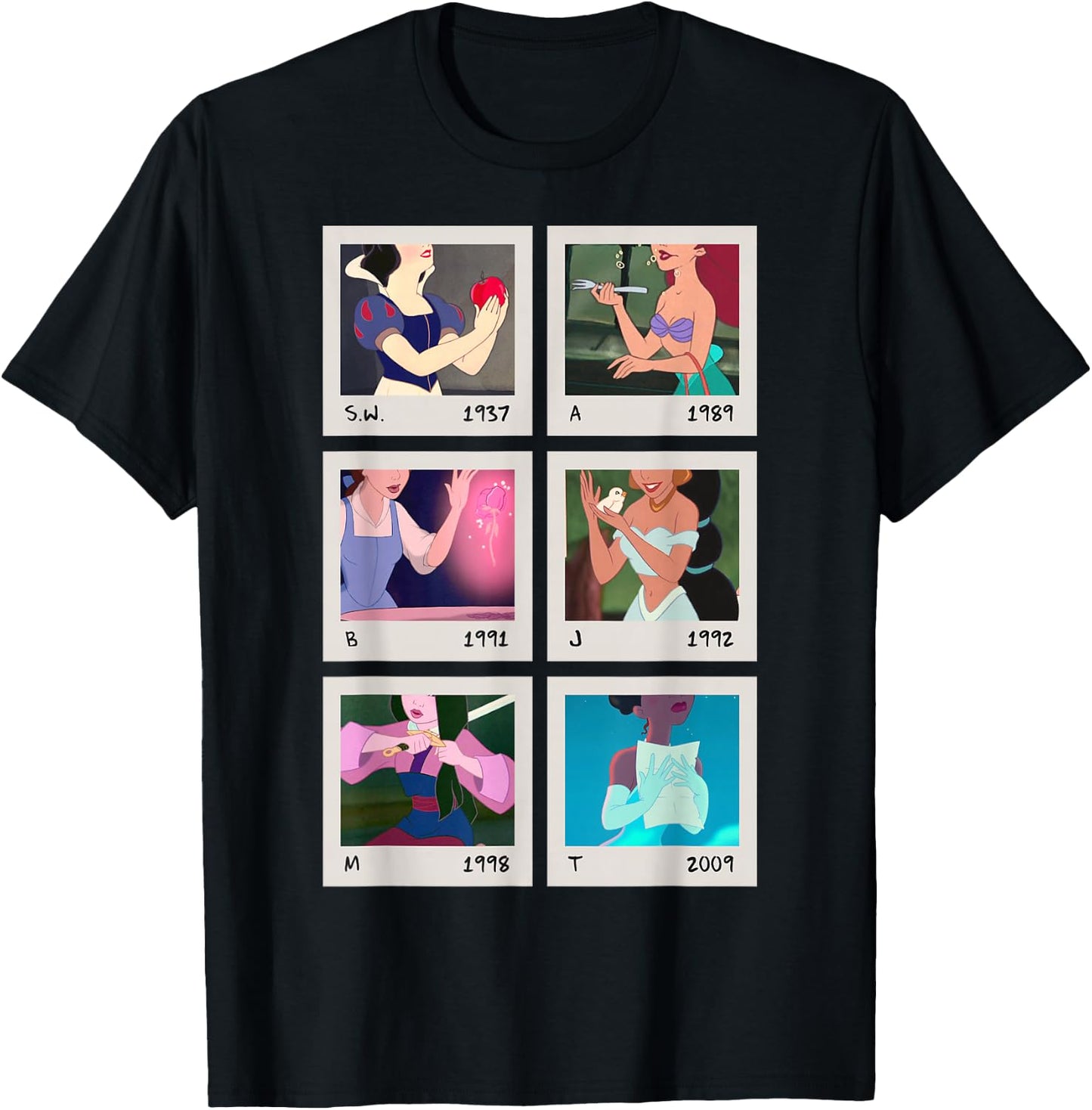 Disney Princess Polaroid Photo Grid Small T-Shirt - T-Shirt | Black
