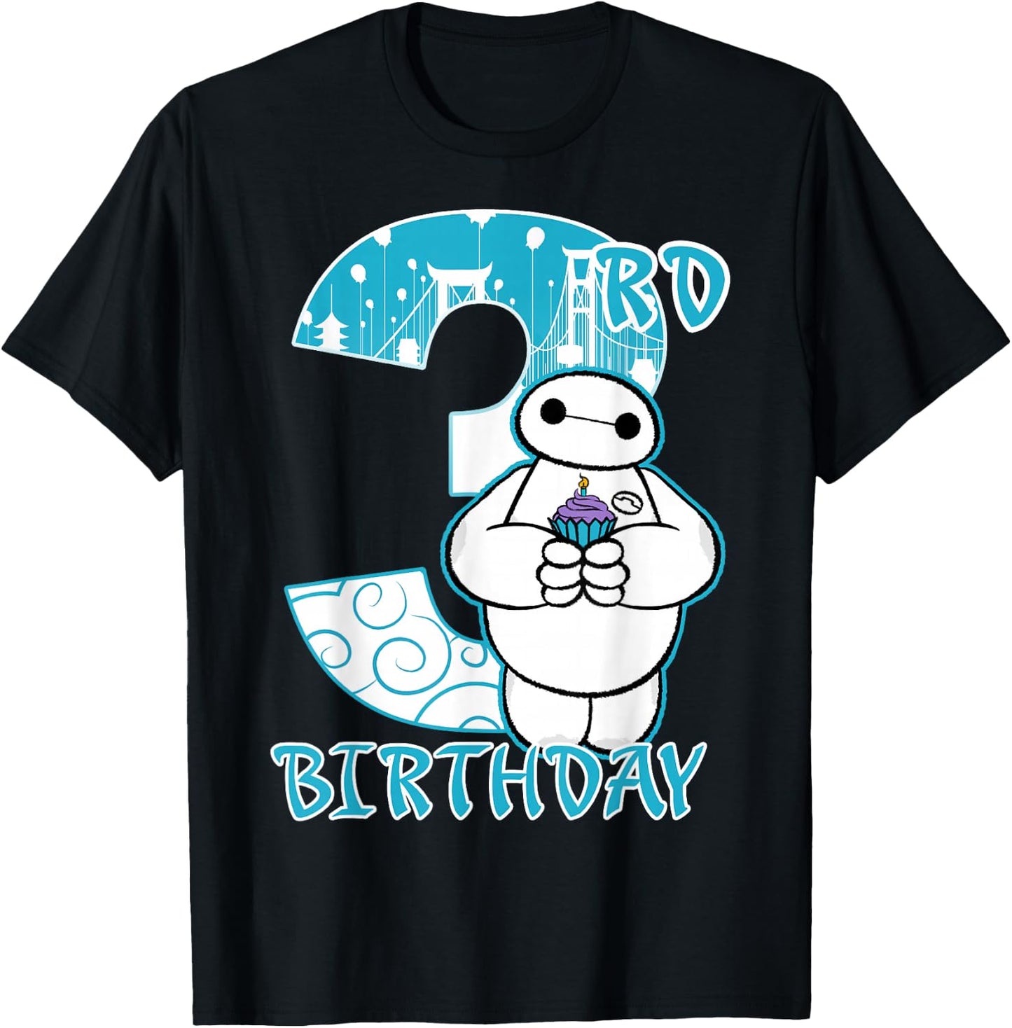 Disney Big Hero 6 Baymax 3rd Birthday Cupcake Portrait T-Shirt - T-Shirt | Black