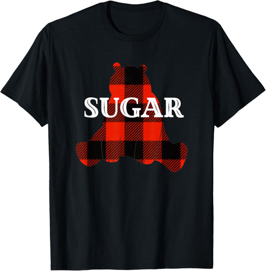 Sugar Nickname Bear Buffalo Plaid Design T-Shirt - T-Shirt | Black