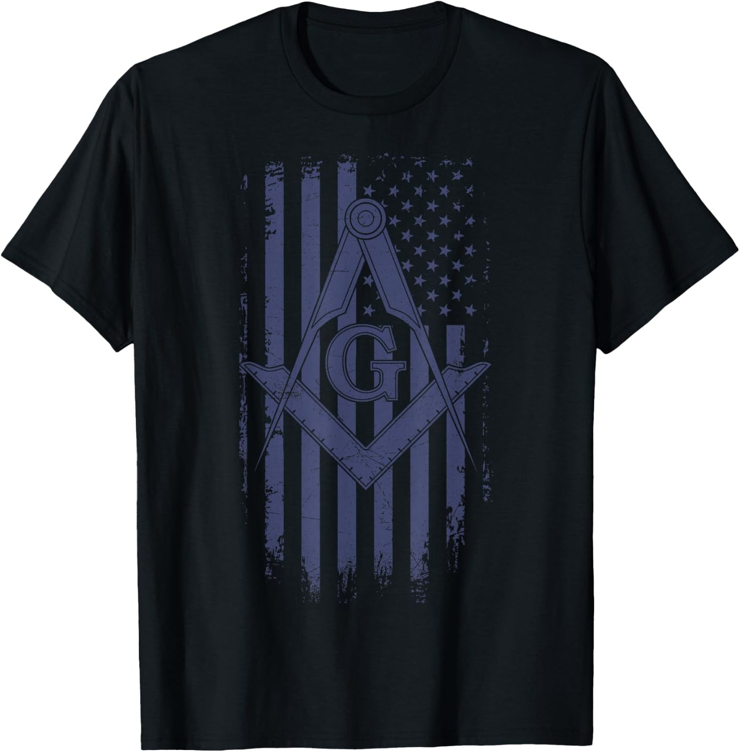Masonic American Flag Square & Compass Freemason Navy Blue T-Shirt - T-Shirt | Black