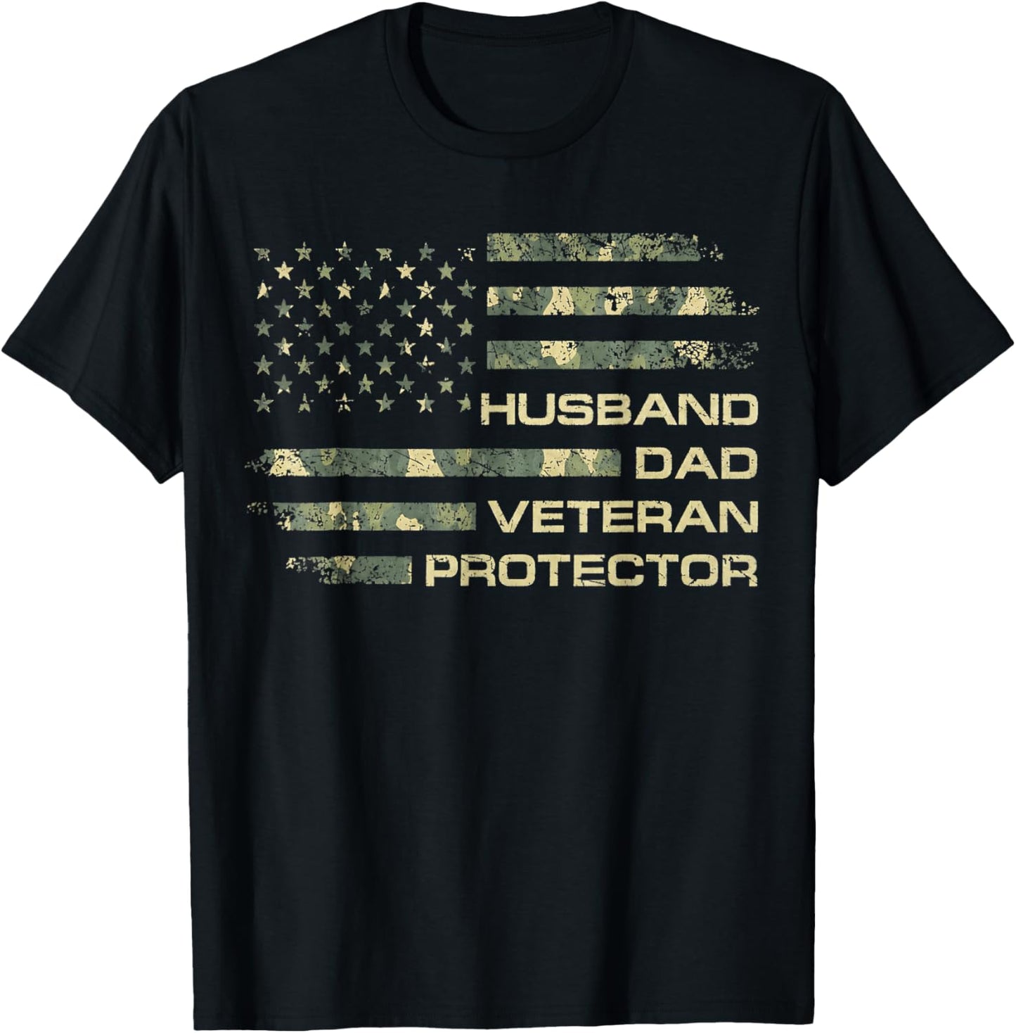 Husband Dad Veteran Protector Father Day American Flag T-Shirt - T-Shirt | Black