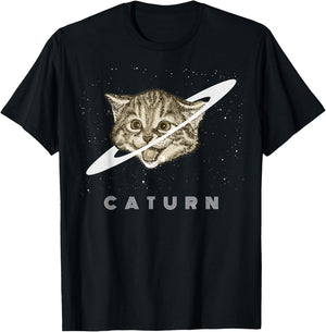 Caturn Kitten in Space Galaxy Universe Cat Lover Men Women Girls Kids T-Shirt - T-Shirt | Black