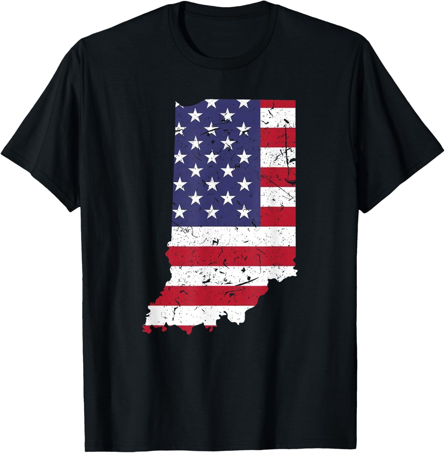 Indiana Map State American Flag Shirt 4th Of July Pride T-Shirt - T-Shirt | Black