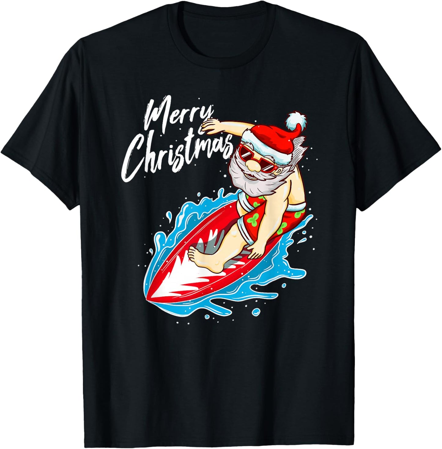 Funny Surfing Santa Claus Hawaiian Christmas Santa Surfing T-Shirt - T-Shirt | Black