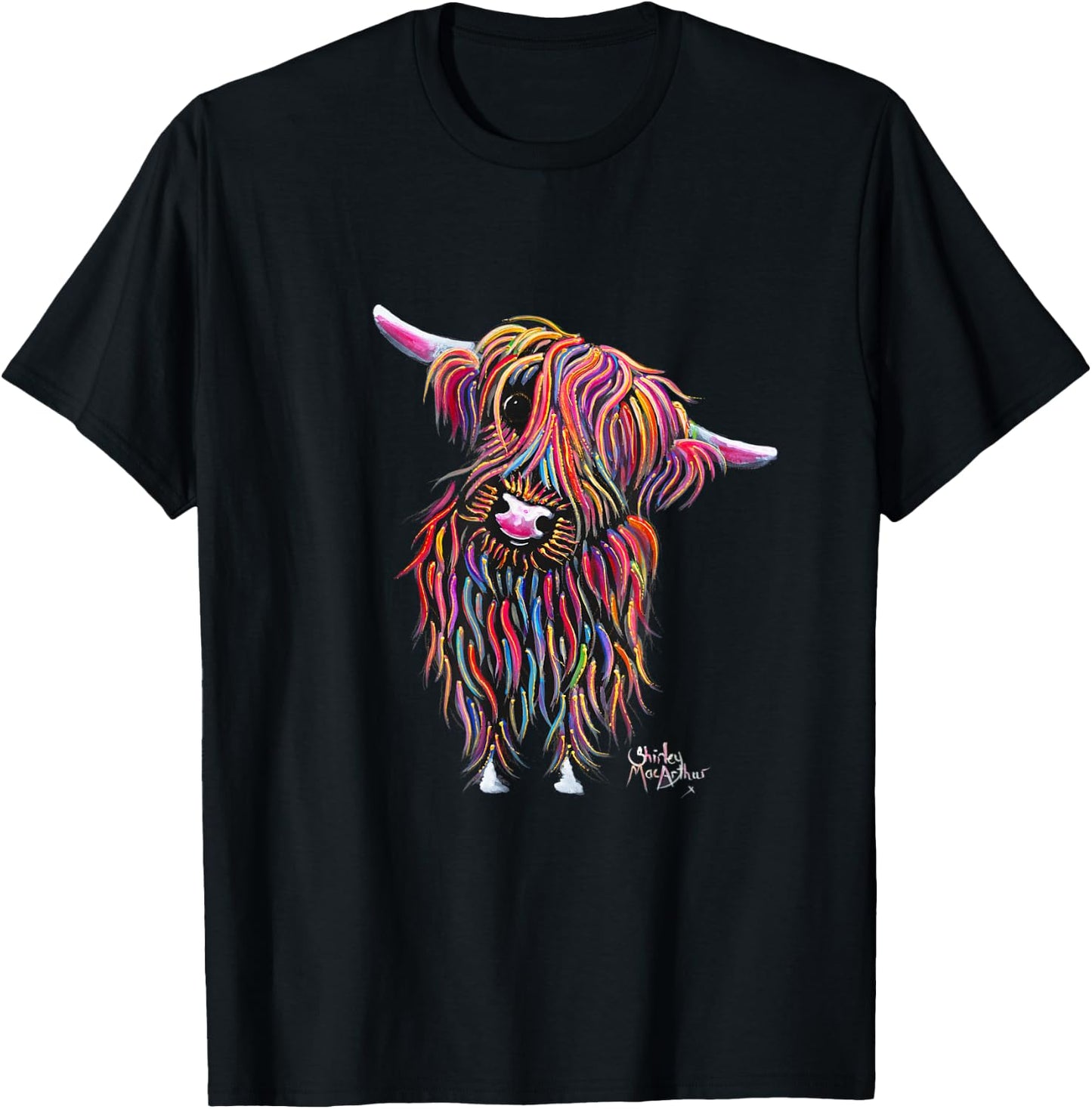 Highland Cow Animal Print ' Bolly ' T-Shirt - T-Shirt | Black