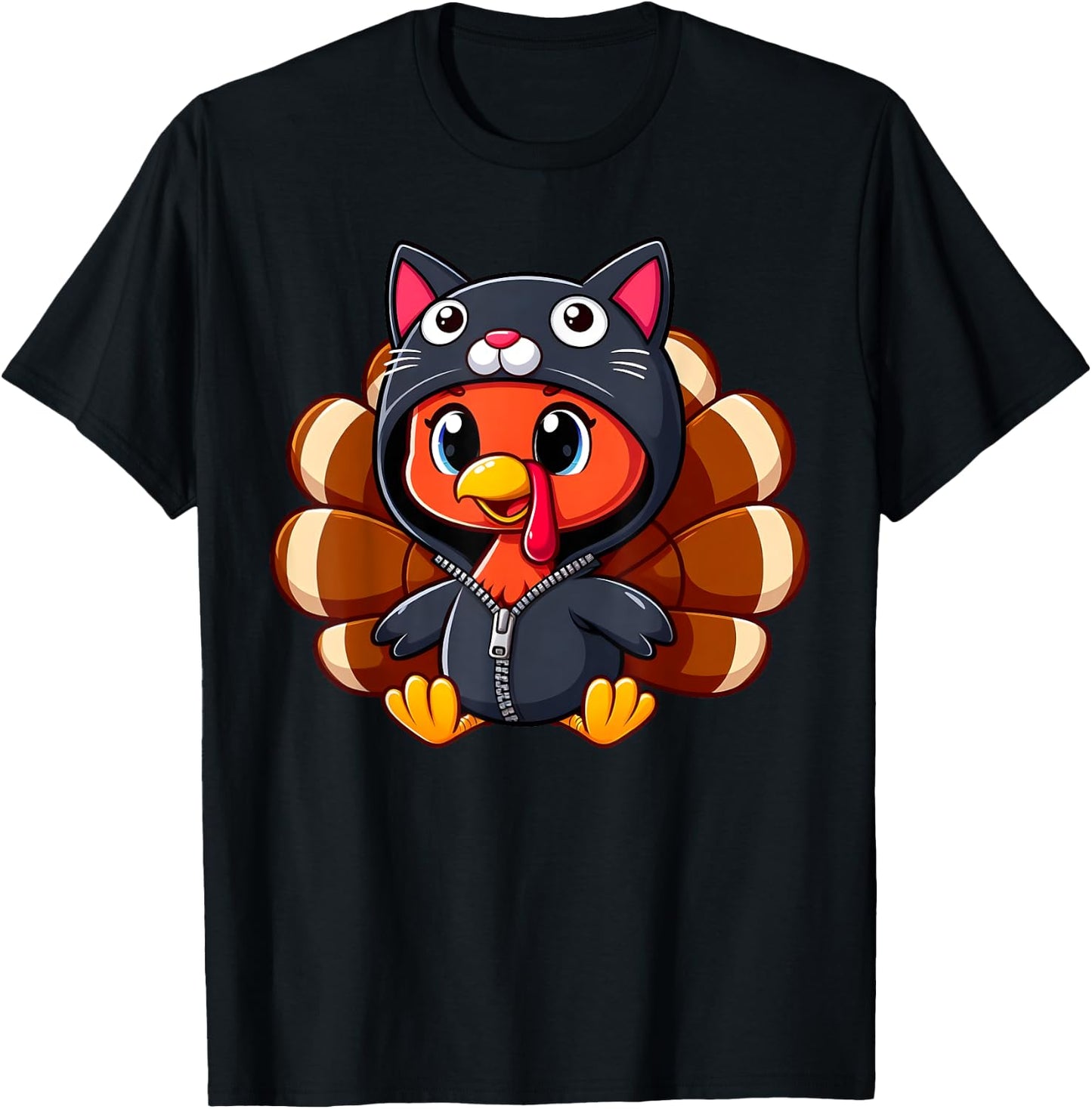 Turkey Costume Cat Funny Thanksgiving Turkey Women Men T-Shirt - T-Shirt | Black
