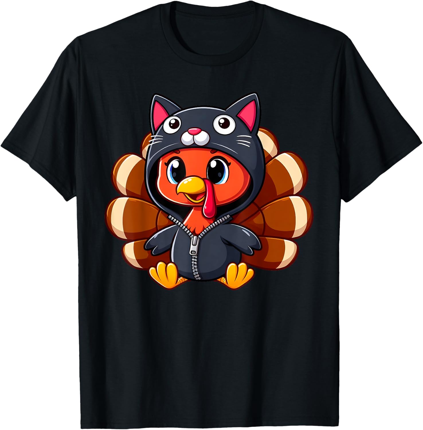 Turkey Costume Cat Funny Thanksgiving Turkey Women Men T-Shirt - T-Shirt | Black