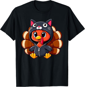 Turkey Costume Cat Funny Thanksgiving Turkey Women Men T-Shirt - T-Shirt | Black