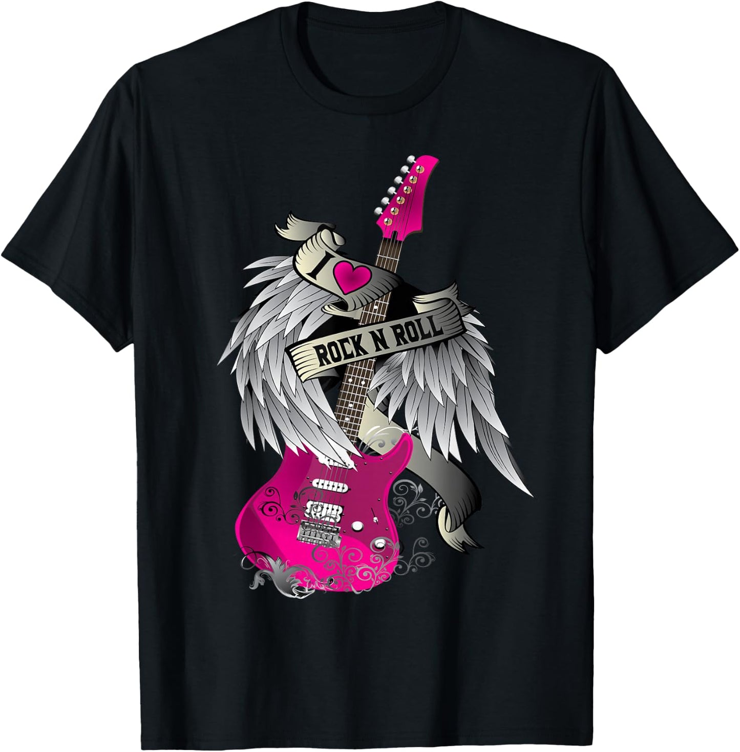 I Love Rock And Roll Guitar Angel Wings T-Shirt - T-Shirt | Black