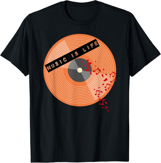 Music is Life vintage vinyl T-Shirt - T-Shirt | Black