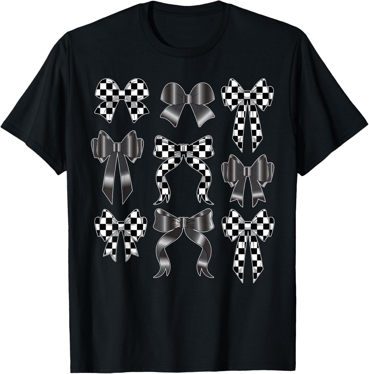 InGENIUS Coquette Bow Black Checkered Flag Racing Lover Racer Gift T-Shirt - T-Shirt | Black
