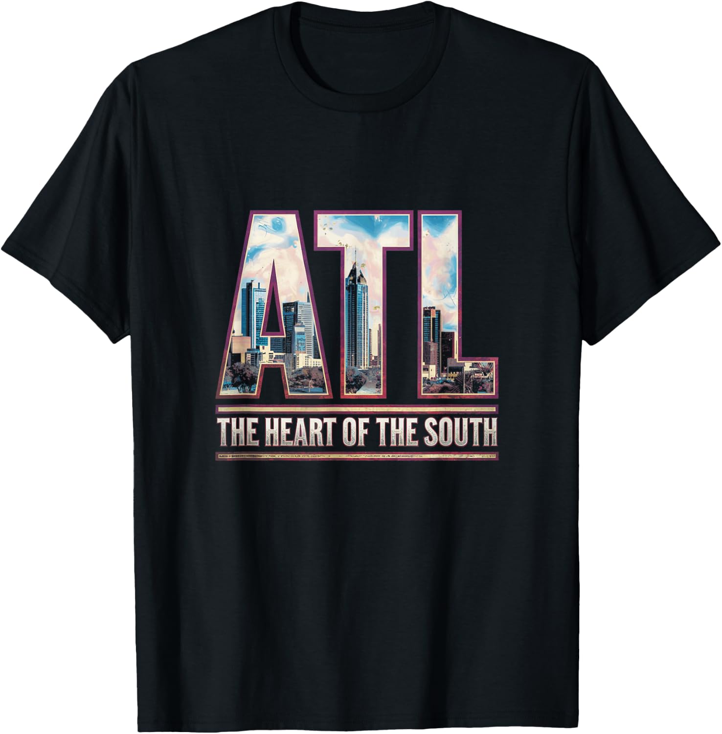Atlanta ATL City Skyline Modern Art The Heart Of The South T-Shirt - T-Shirt | Black