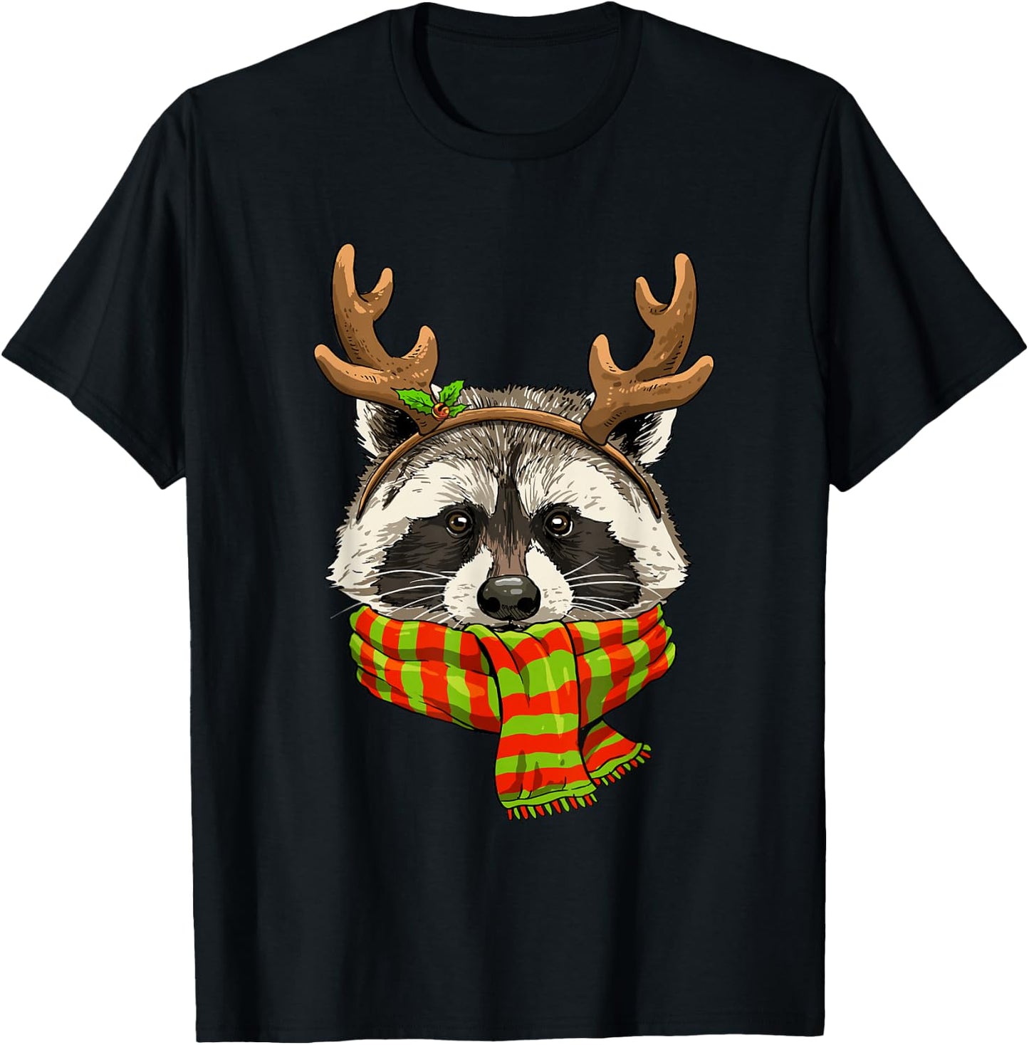 Raccoon Christmas Shirt Xmas Reindeer Trash Panda Street Cat T-Shirt - T-Shirt | Black