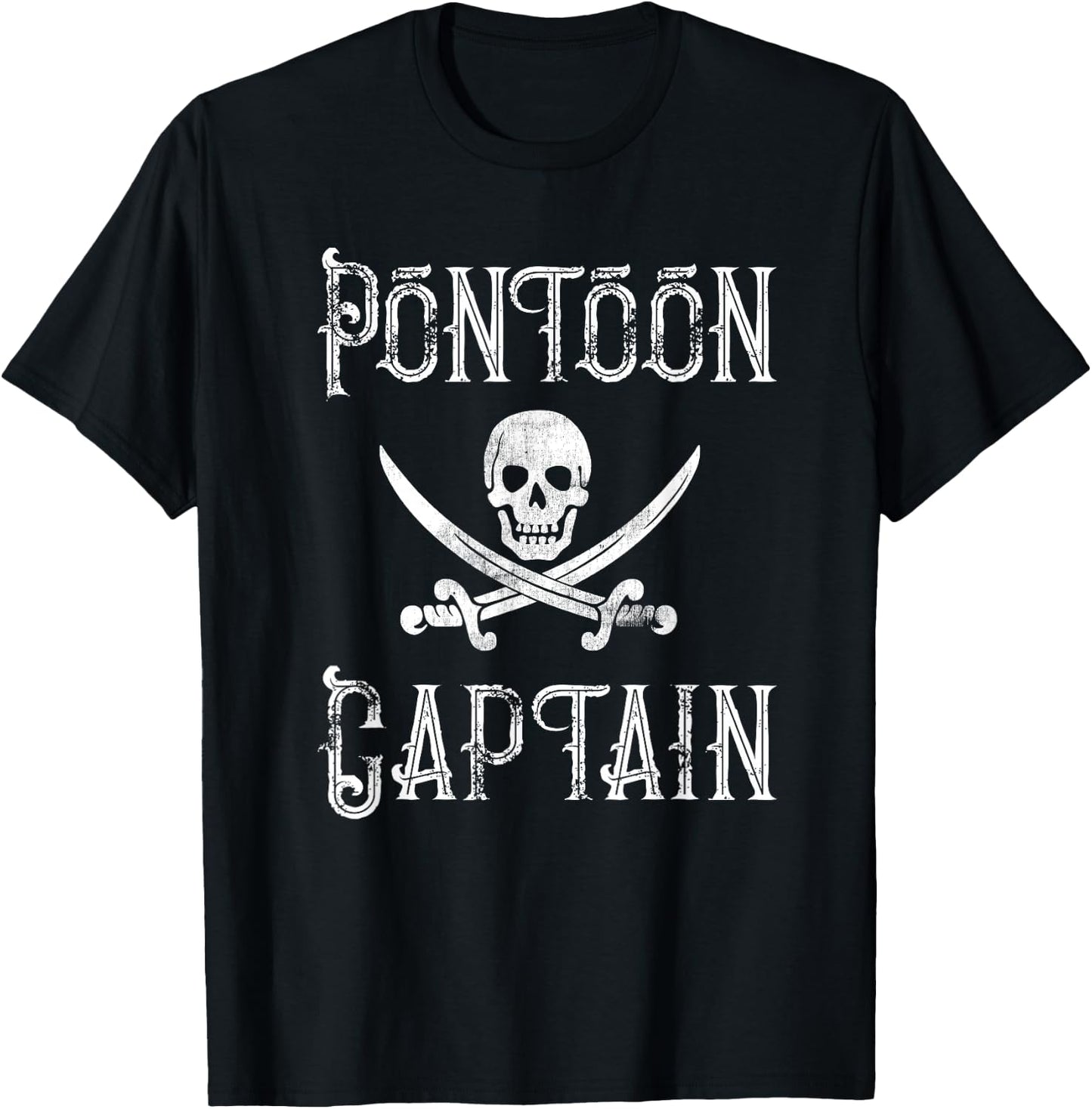 Vintage Pontoon Captain - Pirate Skull Pontoon Boat Lover T-Shirt - T-Shirt | Black