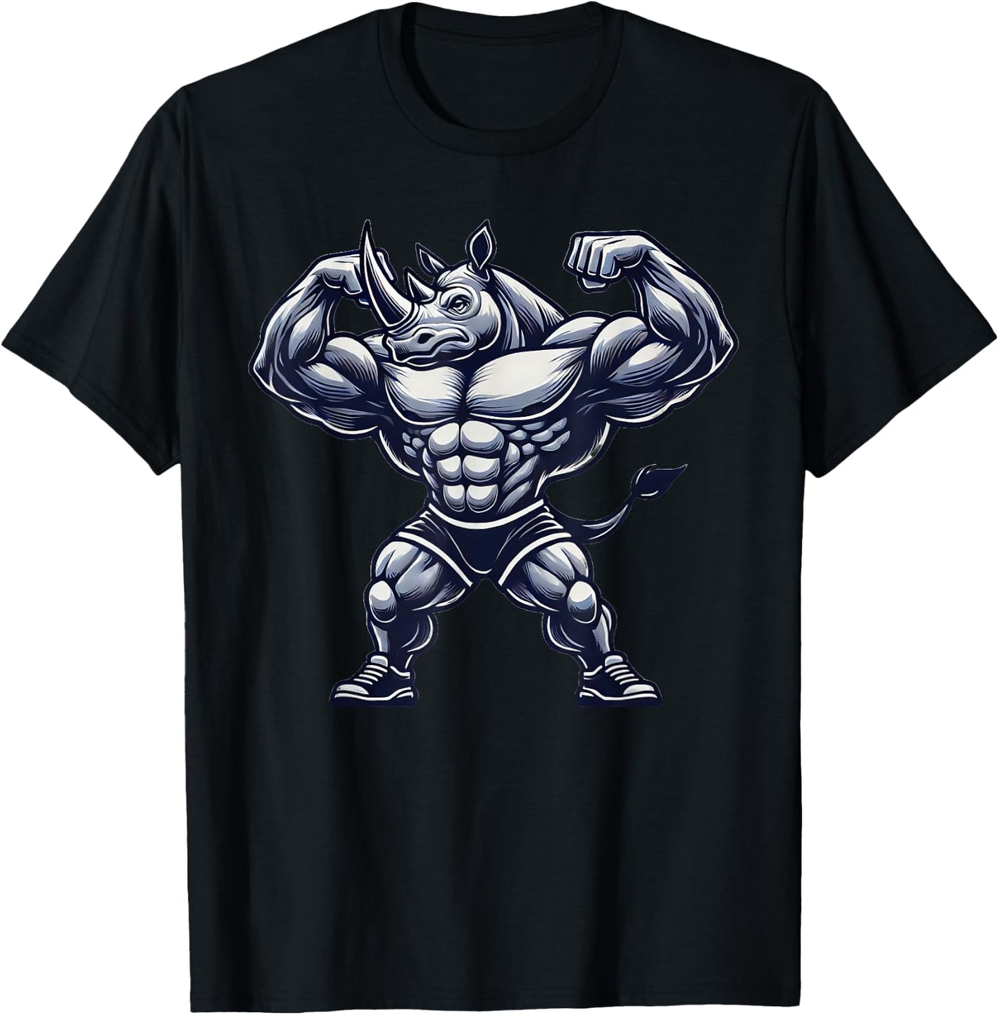 Muscular Rhino Powerlifting Weightlifting Gym Workout T-Shirt - T-Shirt | Black