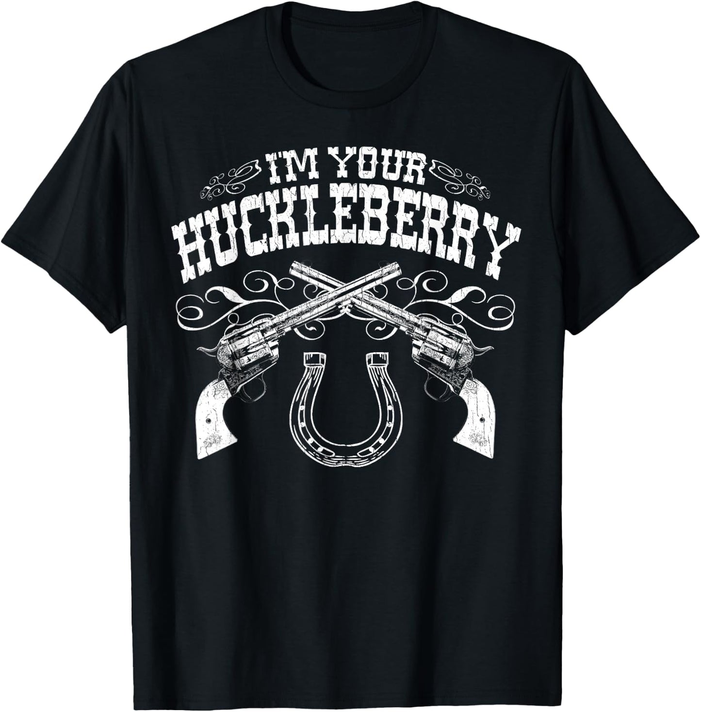 ROBOTFACE I'm Your Huckleberry (Vintage Distressed Cowboy Look) Adult Men's Black Short Sleeve T-Shirt - T-Shirt | Black
