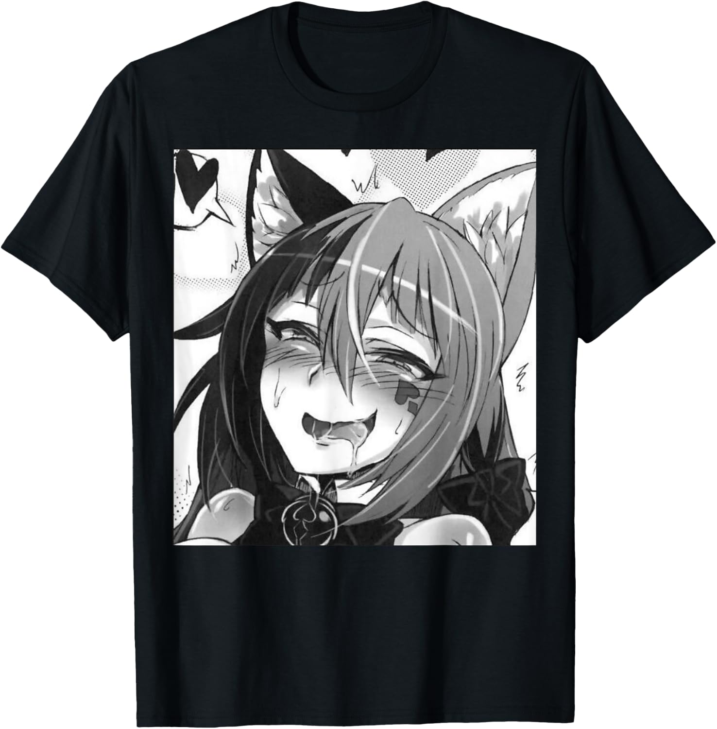 Otaku Ahegao Neko Cat Ears Anime/Weeb Lover T-Shirt - T-Shirt | Black