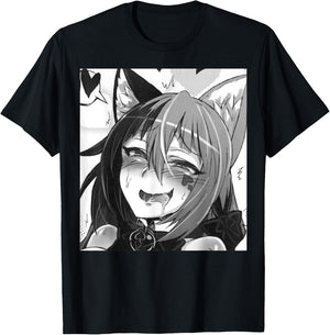 Otaku Ahegao Neko Cat Ears Anime/Weeb Lover T-Shirt - T-Shirt | Black