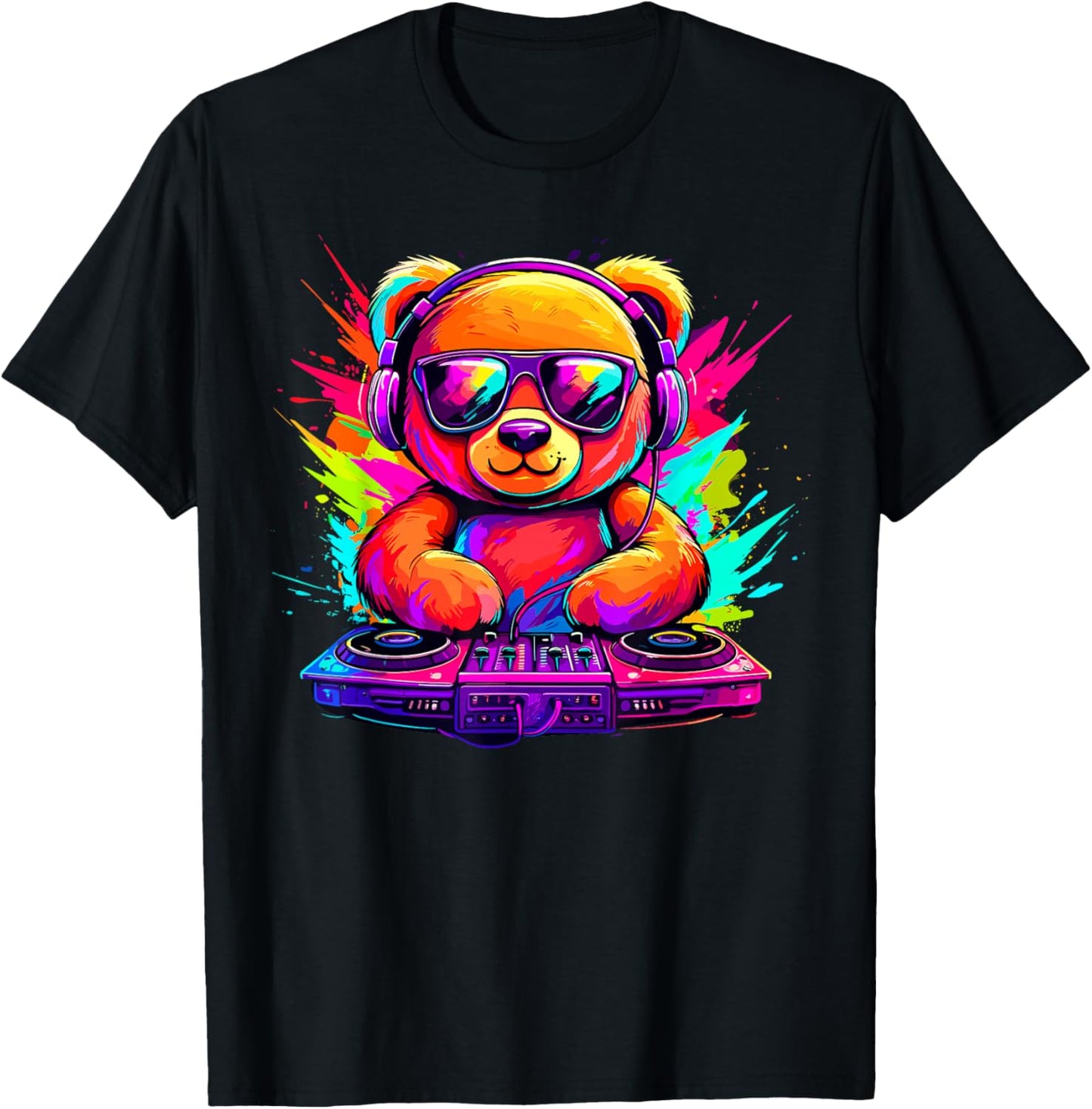 Vibrant Bear DJ & Turntable EDM House Techno Rave Music T-Shirt - T-Shirt | Black