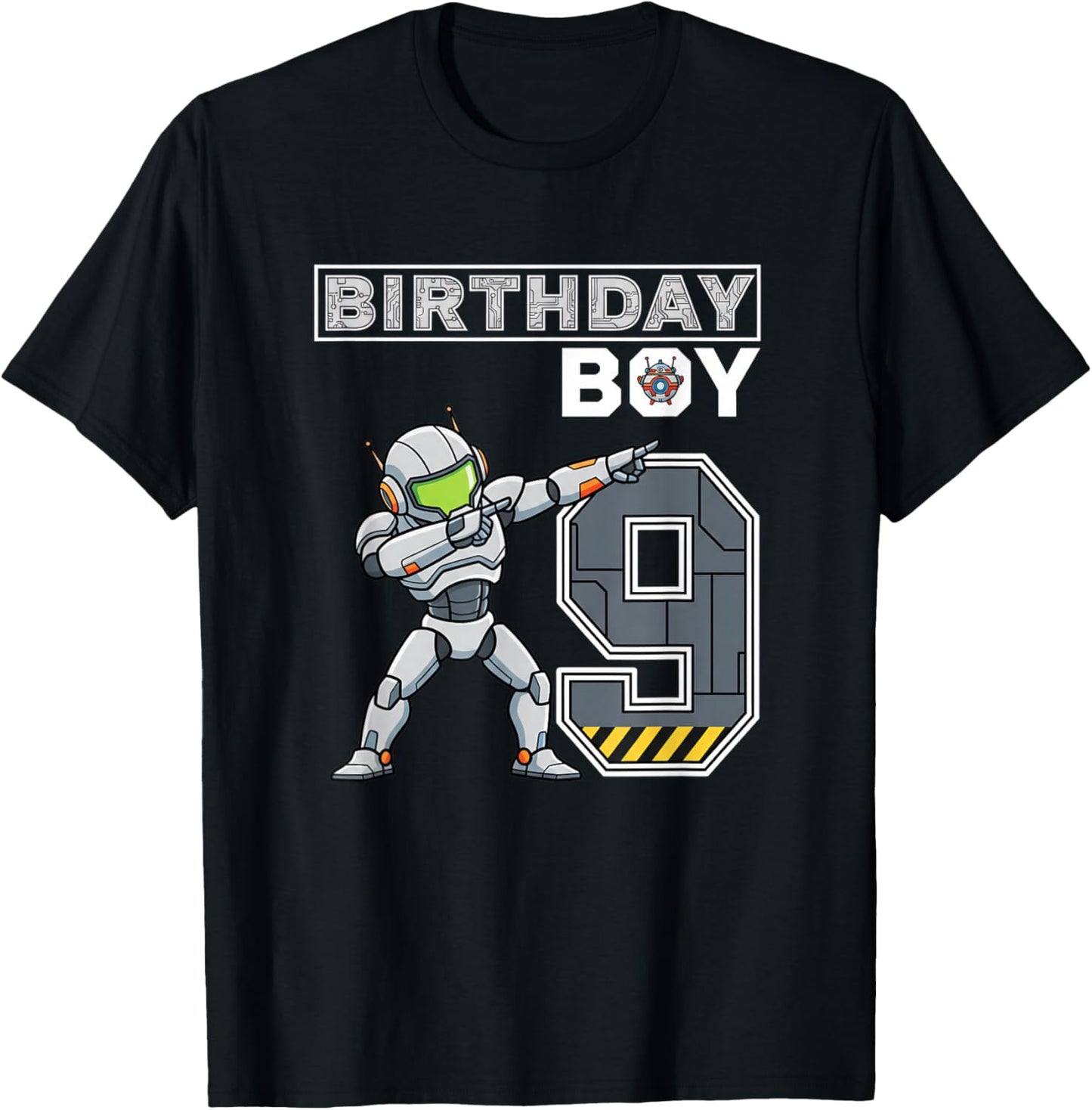 Birthday Boy 9 Robot Party Stem Kids Space Gamer T-Shirt - T-Shirt | Black