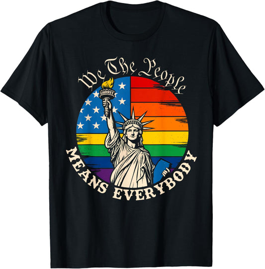 We The People Means Everyone LGBTQ Pride American Flag T-Shirt - T-Shirt | Black