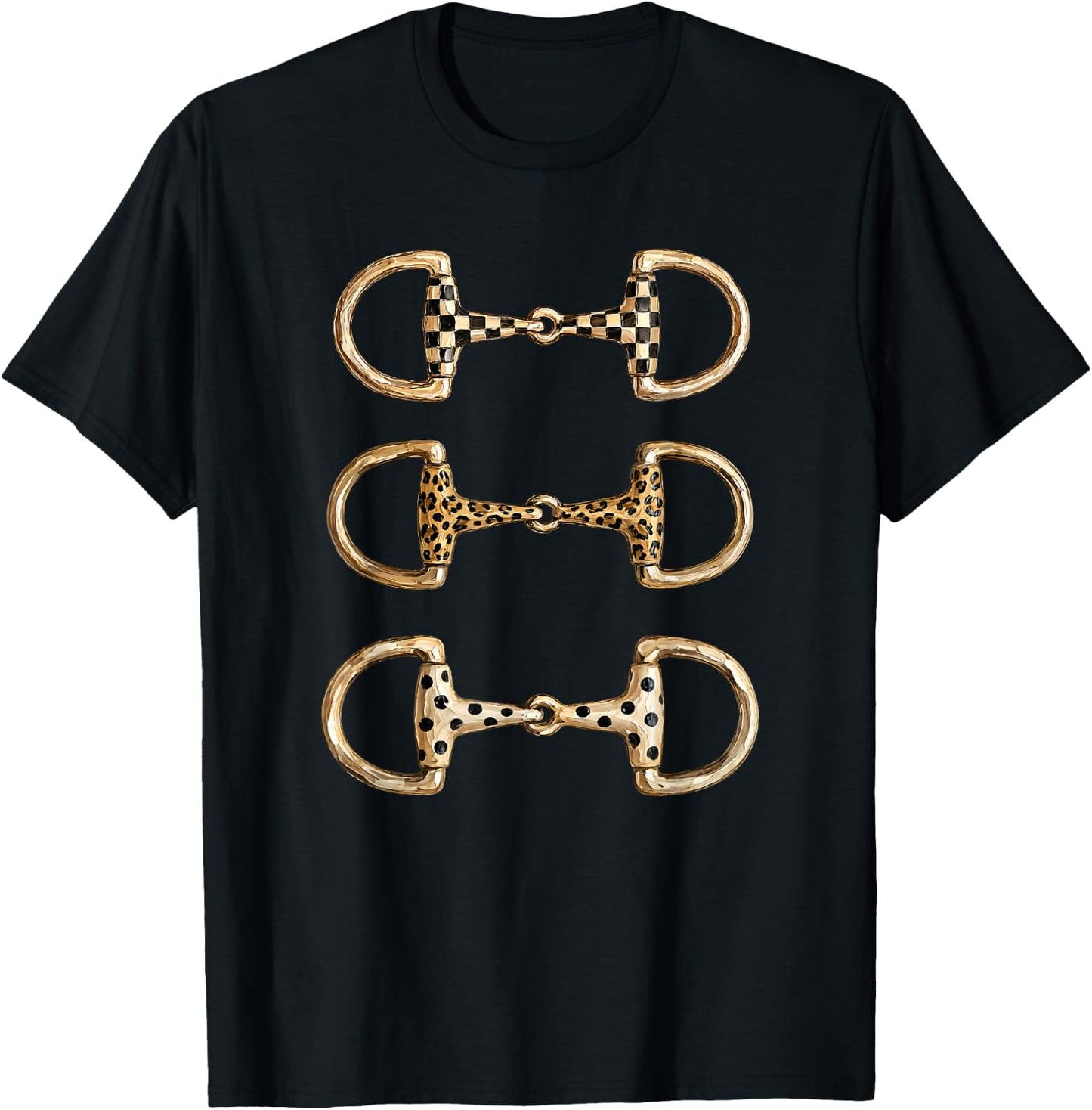 Brushstroke Checkered Leopard Horse Bit,Country Horse Riding T-Shirt - T-Shirt | Black