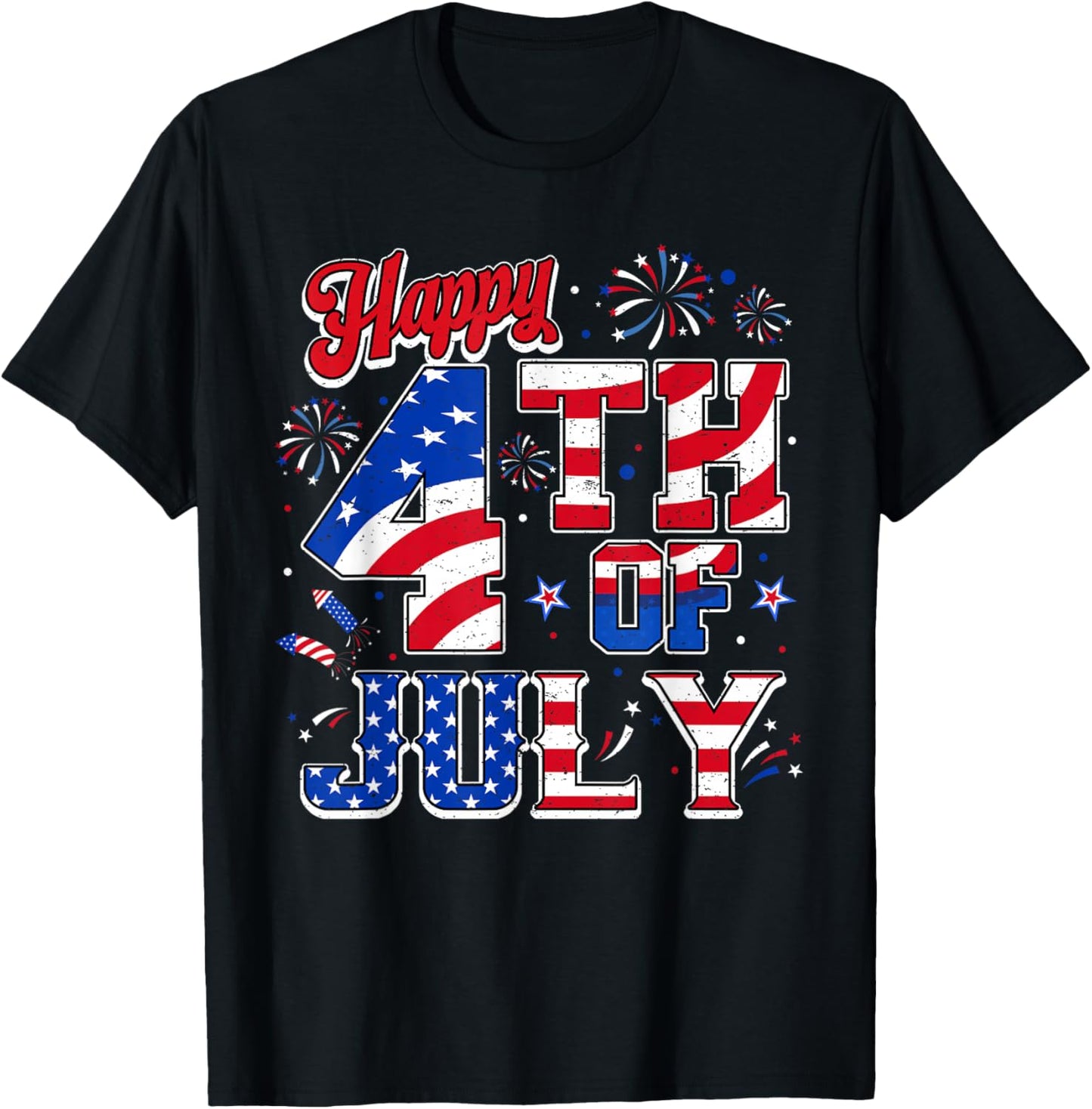 Happy 4th of July Patriotic USA American Flag Men Women Kids T-Shirt - T-Shirt | Black