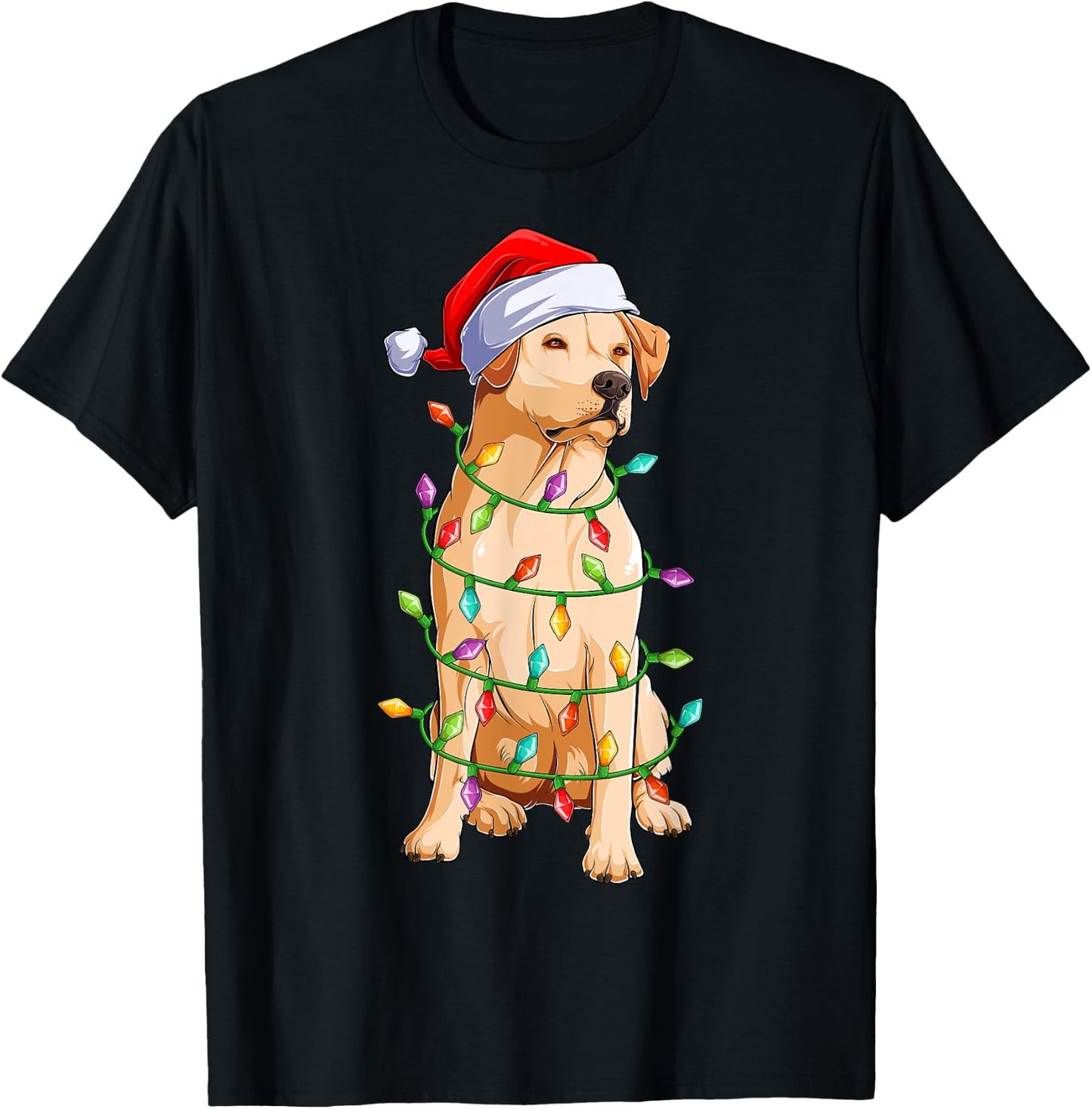 Xmas Lights Santa Hat Labrador Dog Christmas T-Shirt - T-Shirt | Black