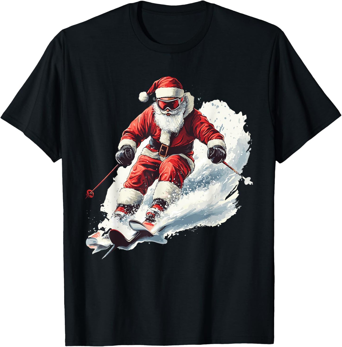 Santa Skiing Funny Christmas Skier Ski Racer Xmas Pajama T-Shirt - T-Shirt | Black