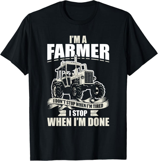 I Don't Stop When I'm Done Farming - Vintage Farmer Tractor T-Shirt - T-Shirt | Black
