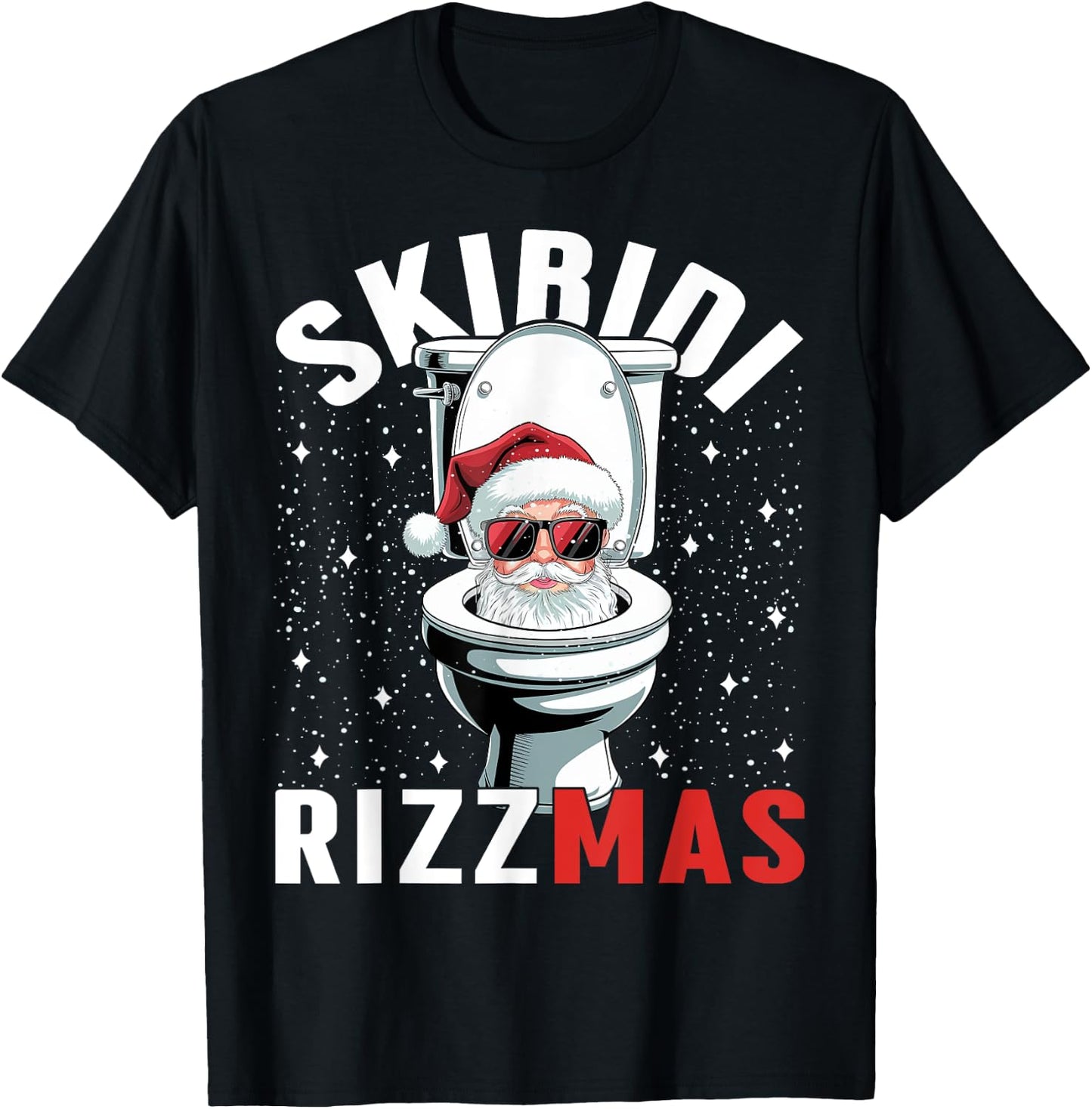 Funny Toilet Santa Skibidi Rizzmas White Elephant Christmas T-Shirt - T-Shirt | Black
