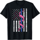 Blue Line Police US Flag Pink Ribbon Breast Cancer Awareness T-Shirt - T-Shirt | Black
