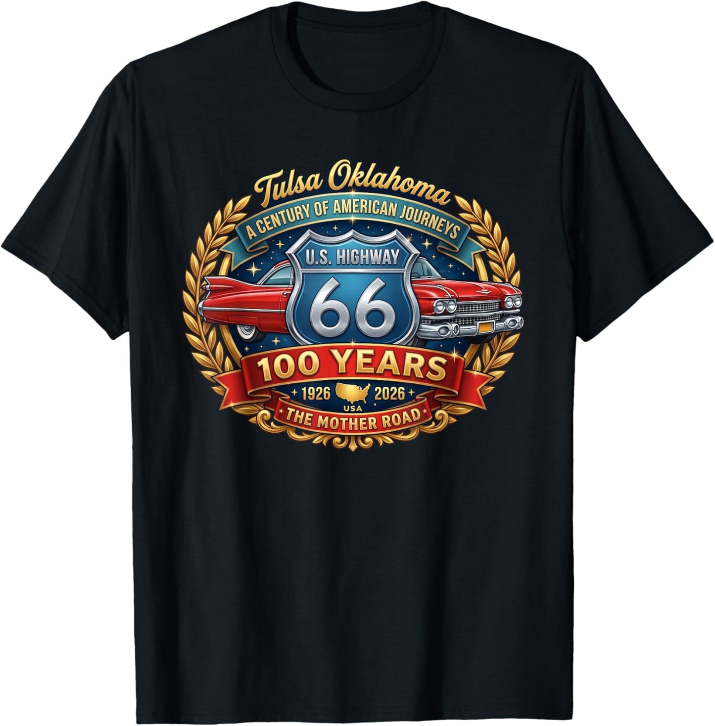 Tulsa Oklahoma U.S. Highway 66 100th Anniversary T-Shirt - T-Shirt | Black