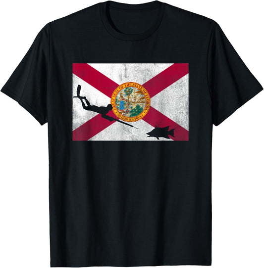Florida Flag Spearfishing Freedive T-Shirt - T-Shirt | Black